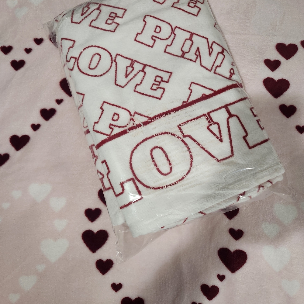 PINK Victoria's Secret Love Blanket - White and Red